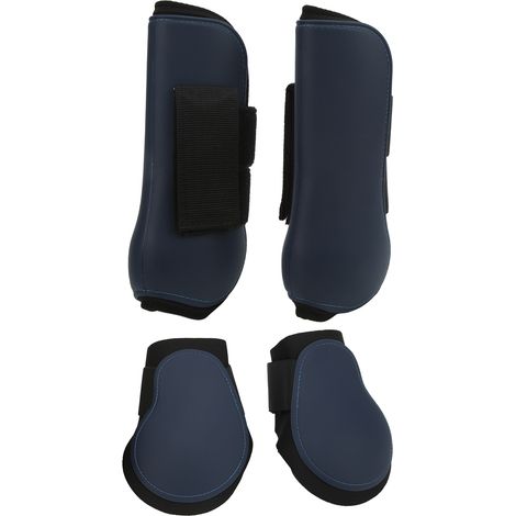Guêtres de protection pour tendons de cheval en PU élastique absorbant les chocs, protège-jambes avant et arrière pour compétitions tout-terrain. Lot bleu marine XL. (1/5)