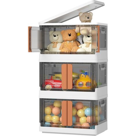 Aufbewahrungsbox aus Kunststoff, 32 l, faltbare Aufbewahrungsbox, Aufbewahrungsbox, mit Deckel und 4 stapelbaren Rädern, für Kleidung, Spielzeug, Bücher, Küche, Schlafzimmer, Aufbewahrung (3er-Set) (1/5)