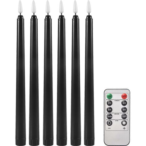 Lot de 6 bougies coniques noires sans flamme à effet vacillant, avec télécommande à 10 touches et minuterie, bougies LED à piles pour fenêtre (1/5)