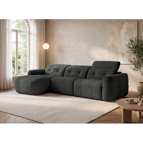 Canapé d'angle relax électrique en tissu gris FERDINAND - Angle (1/5)