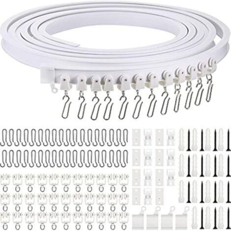 5 m Rail Rideaux Plafond Flexible avec Crochets Set de Rail Rideau Plafond Courbé PVC et Acier Inoxydable pour Fenêtre de Douche, Séparateur de Pièce de Camping Car, Chambre, Balcon (1/5)