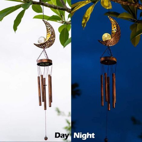 Carillons éoliens solaires,éclairage LED alimenté par énergie solaire,lumières de nuit de lune pour carillon vent en métal étanche (1/5)
