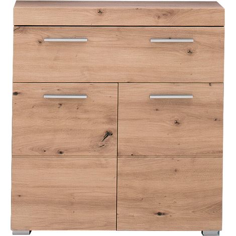 AmandaMandArmoire de rangement pour salle de bain, 2 portes, 1 tiroir, imitation chêne (1/5)
