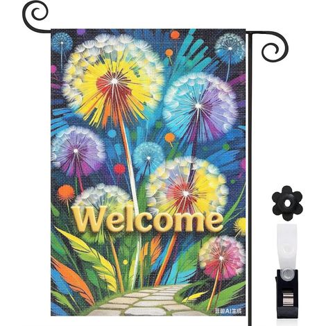 Drapeau vertical Welcome et papillons de jardin 30 x 45 cm décoration jardin d'été (1/4)