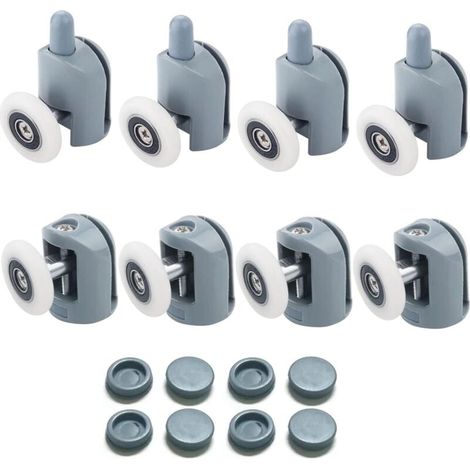 8 Pièces Roulette Porte Coulissante, pour Porte de Douche 23mm Galets de Porte de Douche Roulettes Cabine de Douche pour Salle de Bain, 4 Supérieures et 4 Inférieures, (1/4)