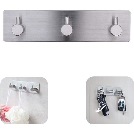 Crochets muraux en inox 18 x 4,5 cm - patères à 3 crochets sans perçage pour cuisine et salle de bain (1/5)