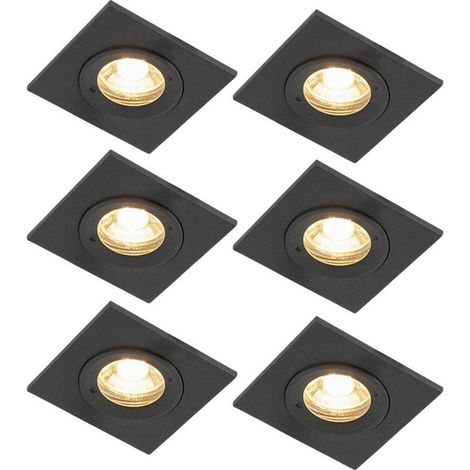 QAZQA Xena Spot encastrable - lot de 6 - 8x8cm - IP44 - Carré - Noir (1/5)