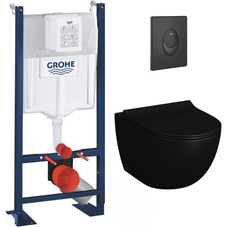 Grohe Pack WC Bâti autoportant Rapid SL + WC sans bride Infinitio 2.0 Noir mat + Abattant softclose + Plaque Noir mat (1/5)