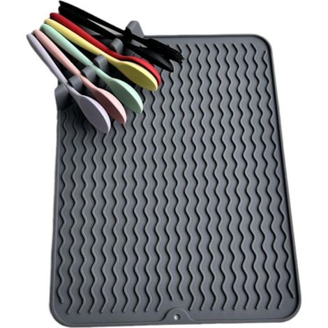 Tapis égouttoir en silicone, égouttoir de cuisine pour plan de travail, résistant à la chaleur, plateau d'égouttage facile à nettoyer. (1/4)