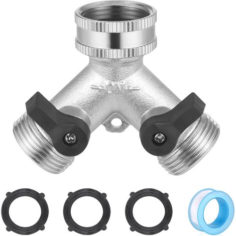 3/4" 2 Voies Raccord en Y Répartiteur de Robinet, Argenté Robinet Double Machine a Lave Raccord en Y pour pour Tuyau de Jardin Potager Extérieur (1/5)