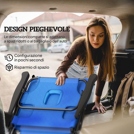 Fauteuil pliant de jardin bleu foncé avec dossier réglable, coussin et trou pour visage