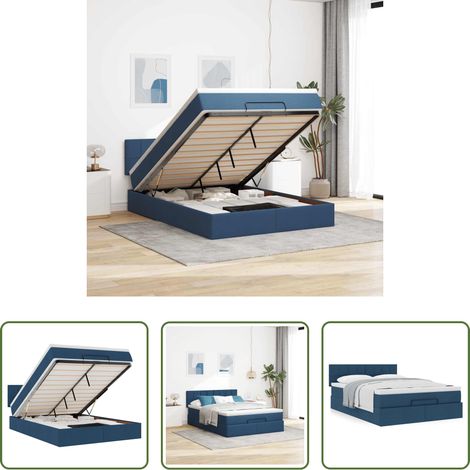 vidaXL Stauraum - Ottoman-Bett mit Matratze Blau 140x200 cm Stoff (1/5)