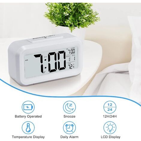 Sveglia Digitale BEBUSINGOTO, Funzionante a Batterie (Bianco) (1/4)