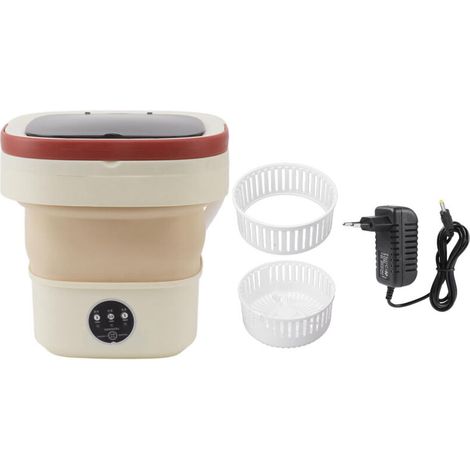Portable washing machine, Mini portable bucket washer 6L, foldable and automatic, with gentle spin cycle, 100 to 240V, light brown color, EU plug (1/5)