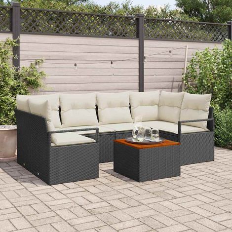 vidaXL Gartensofa-set mit Kissen 7 pcs Schwarz Poly-Rattan (1/5)