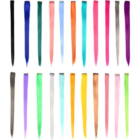 Extensiones de cabello de colores con clip, fibra resistente al calor, multicolor (22 piezas) (1/5)