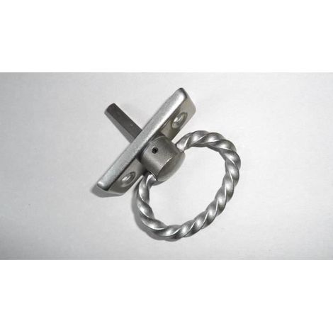 Anneau de crémone sur rosette - Torsadé - Fer - Carré 7 mm entraxe 43 mm - Finition poli