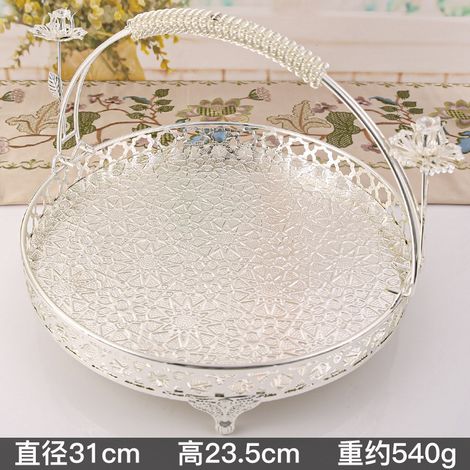 (Grand modèle argenté) Plateau à fruits rond haut de gamme en verre pour hôtel, corbeille à fruits à plusieurs niveaux (1/5)