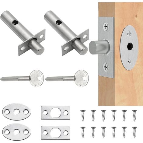 Solution de sécurité ultime pour la maison et le lieu de travail : 2 paires de verrous de sécurité, serrures antivol avec pêne dormant argenté pour portes intérieures (1/5)