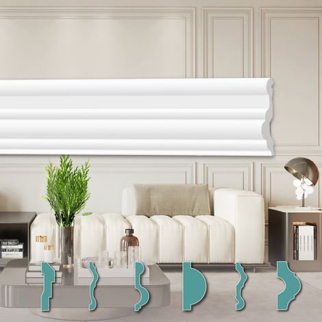 Hexim – Corniche murale moderne en polystyrène XPS blanc – Moulure ornementale 2 mètres – Dimensions 80 x 15 mm – Installation facile avec rainures de collage