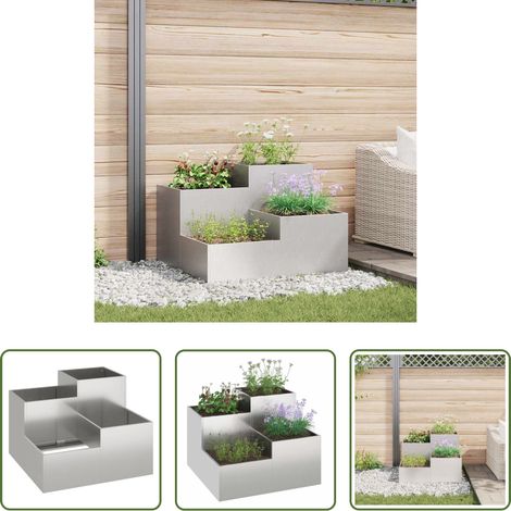 Jardinier en métal -  Cache-pot de jardin Argent 100 x 100 x 60 cm Acier inoxydable (1/5)