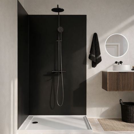 Set di 2 pannelli murali alluminio nero 90+120x210 cm e profili neri - WALL'IT