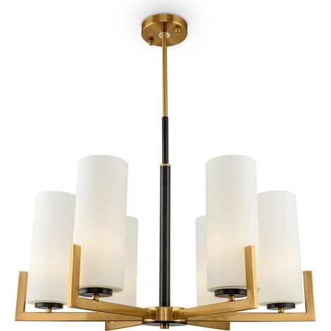 Lampadario Contermporaneo Fortano 6 Luci Metallo Ottone Diffusori Vetro Bianchi (1/4)