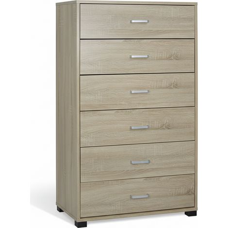 Cassettiera Salvaspazio 6 Cassetti Mobile Settimino Legno 68x40x115 cm rovere
