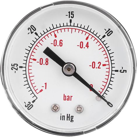 Manomètre à vide 50mm raccord 1/8 BSPT arrière -1-0 bar -30-0 inHg pour air, eau, huile, gaz (1/5)