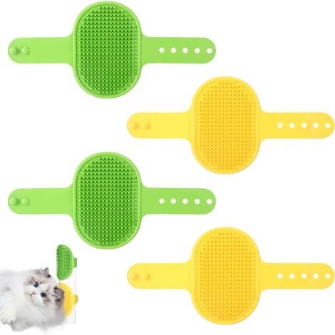 Lot de 4 brosses auto-toiletteuses réglables en silicone pour chats d'intérieur – Accessoire de toilettage, grattoir et masseur facial pour coins de mur – Accessoires pour animaux (Vert et Jaune) (1/5)