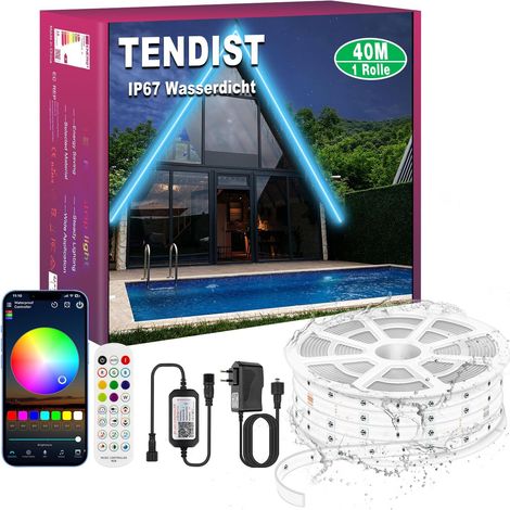 40M IP67 Ruban LED Exterieur Etanche, Bluetooth RVB Bande LED Exterieur Etanche avec Application, Télécommande et Synchronisation Musicale, pour Jardin, Balcon, Terrasse, Festival (40M1) (1/5)