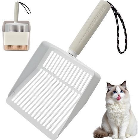 Pelle à Litière pour Chat avec Conteneur et Balai, Pelle en Acier Inoxydable pour Litière, Pelle pour Bac à Sable, Pelle à Chat, Facile à Nettoyer, Pelle pour Grands et Petits Grumeaux (1/5)