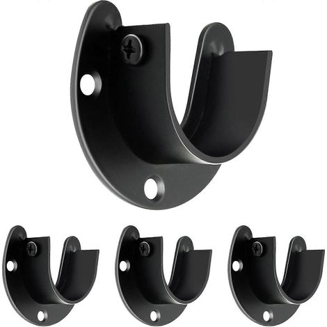 Supports de tringle à rideaux en acier inoxydable, diamètre 3,2 cm (1-1/4 pouce), lot de 2, robustes, noirs, avec vis. (1/5)