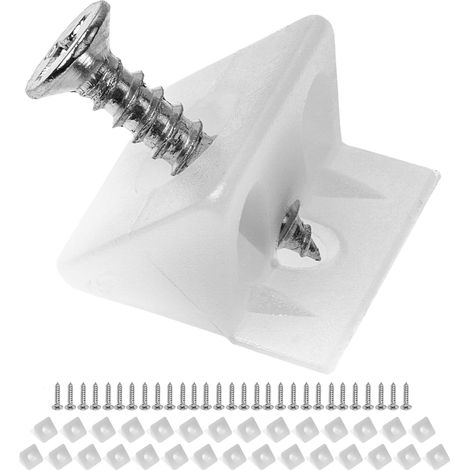 Cales pour meubles pour fonds de tiroirs et parois arrière d'armoire affaissés, 30 cales, vis à bois M2 x 16 mm incluses, en blanc, en plastique, entretoise d'angle en forme de L 14 x 9 mm, connecteur (1/5)
