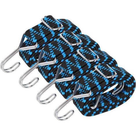 Tendeurs Elastique avec Crochets,Pack de 4 Tendeur Elastique Réglables Sandow Elastique 1M Tendeur Plat, Bleu (1/5)