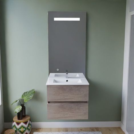 Einzelwaschtischmˆbel ROSINOX 60 cm komplett aus Edelstahl + Spiegel ElÈgance ht105 Ò Holz Ò Sp∏lbeckenoberseite aus Keramik (1/5)
