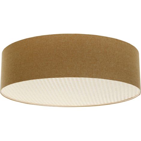 Plafonnier boho élégant en tissu structuré et diffuseur rotin - Ø 40 cm - H20 cm (1/5)