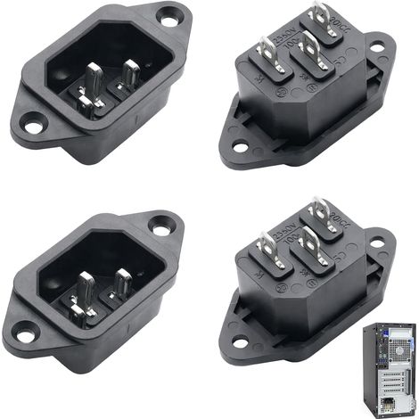 Lot de 4 fiches pour appareils à froid, prise C14, prise pour appareils froids, montage sur cadre avec deux trous, convient pour PC, blocs d'alimentation, armoires électriques, appareils audio et (1/5)