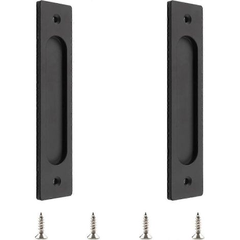 Ensemble de 2 poignées de porte coulissantes rectangulaires encastrées en acier inoxydable noir mat pour grange (1/5)