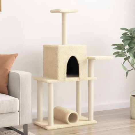 Arbre à chat avec griffes en sisal couleur crème, 122 cm