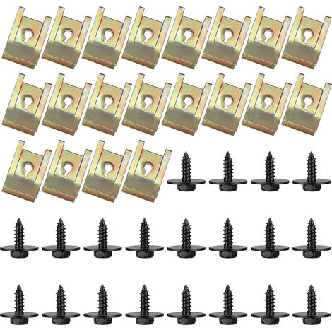 Kit de 40 piezas de clips en U y tornillos, universales de metal, clips de carrocería surtidos, tuercas para jaula de coche, tuercas en U para panel de puerta de coche (1/5)