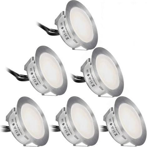 Kit de 6 spots LED intégrés pour terrasse (version améliorée), étanches IP67, à encastrer, basse tension, idéal pour les jardins, les marches, les escaliers, les cours, les terrasses de piscine et la (1/5)