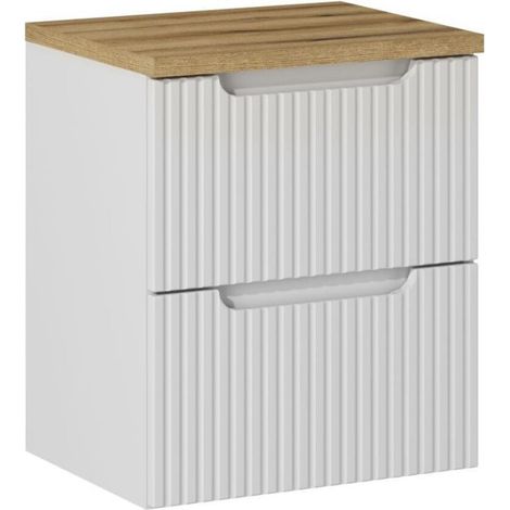 Ensemble Meuble Vasque 2 tiroirs et Plateau effet chêne L 50 x P 40 x H 59,5 cm - Astral Blanc - Livraison gratuite