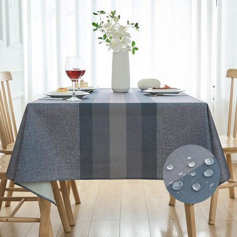 Abwaschbare Tischdecke 140x240 cm Anthrazit Grau Leinenoptik Rechteckig