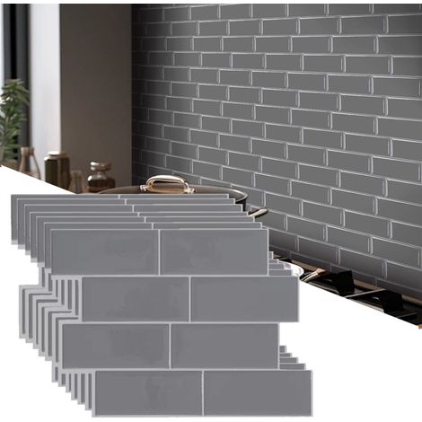 Tiles Peel and Stick Backsplash 3D Self Adhesive Wall Tile Brick for Kitchen Bathroom 10-Sheets 10 Gris (1/5)