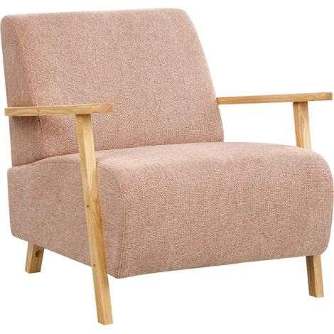Sillón retro moderno con reposabrazos de tela rosa Lesja