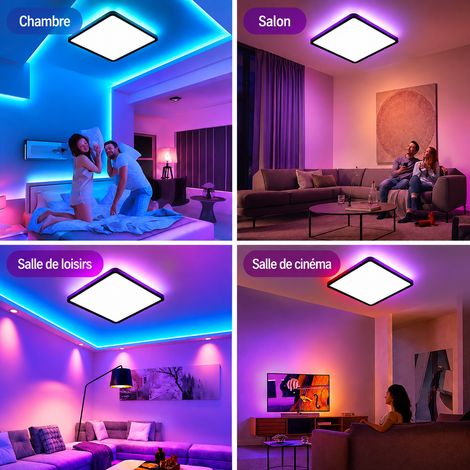 Plafonnier LED Carré 30 cm Cadre Blanc Dimmable RGB WiFi Tuya avec Télécommande rgb wifi app 30cm 800 g – Livraison gratuite