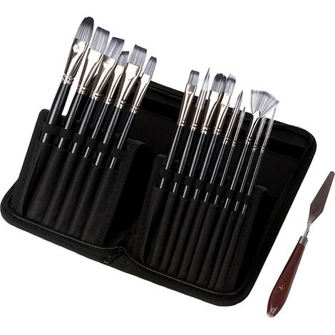 Brush Set - 20 Pieces - Acrylic Watercolor Body Painting Brushes - Wooden Handle Nylon Bristles - With Palette Sponge Spatula - 1 Set (1/5)