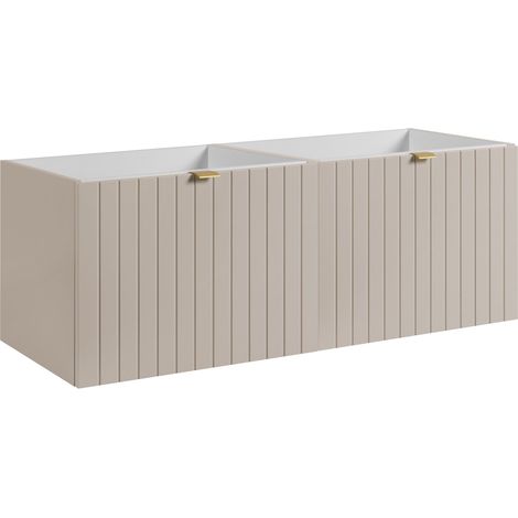 Meuble sous double vasque suspendu HARMO 120 cm Façade rainuré cachemire semi-mat