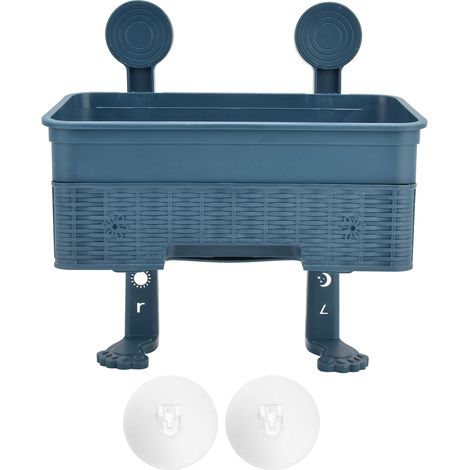 Étagère De Salle De Bain À Deux Niveaux - Support Papier Hygiénique Intégré - Organiseur Mural Sans Perçage - En Plastique PP Bleu - 1 Pièce (1/5)